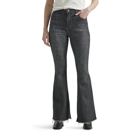 Women’s Lee High Rise Flare Denim Jean Pants with Raw Hem Size 6 M - Picture 4 of 9